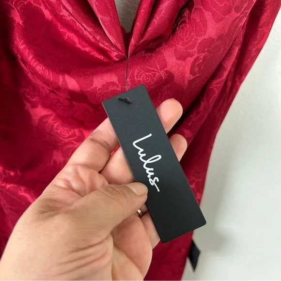 NWT Lulu's You're My Type Red satin jacquard midi slip dress size: XL - Picture 10 of 13